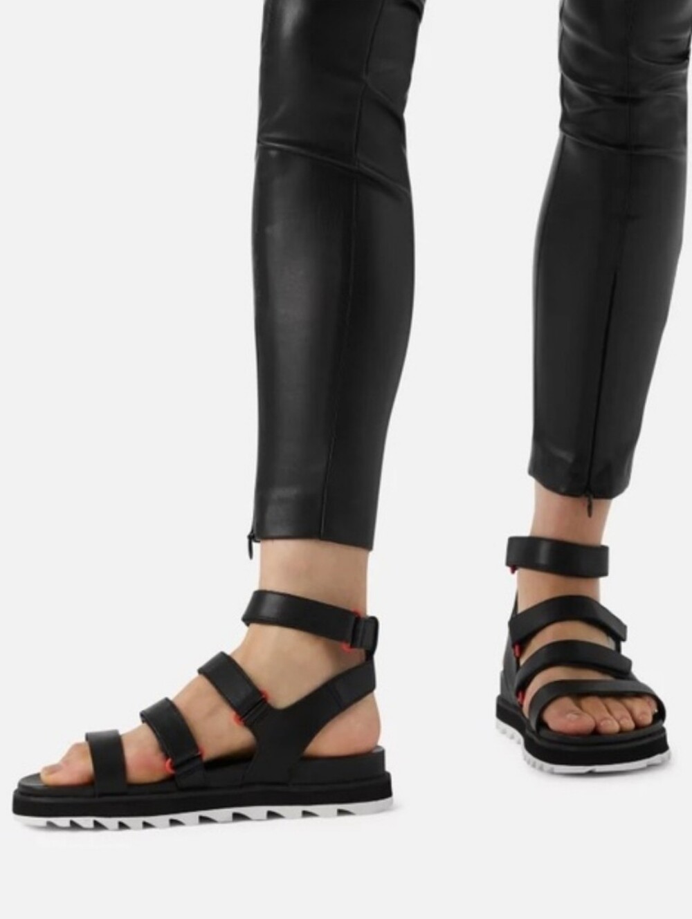 Sorel Black Sandals with White Lug Sole